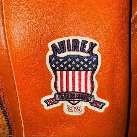 Avirex Mens Orange Leather Shearling B-3 Bomber Flight Jacket Size S to 2Xl