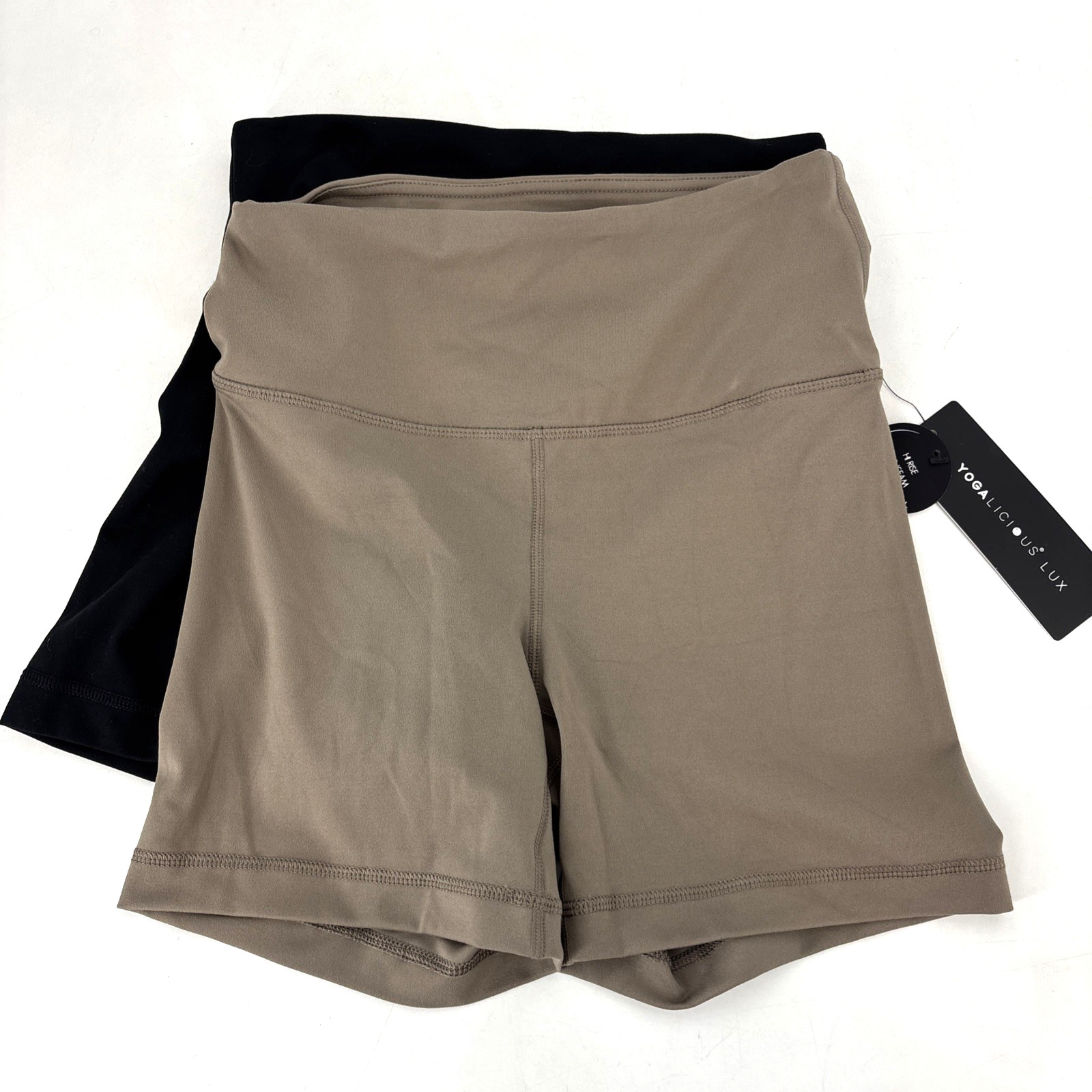 NEW Yogalicious Lux Everyday High Waist Bike Short 2-Pack S 5” Inseam Black Tan