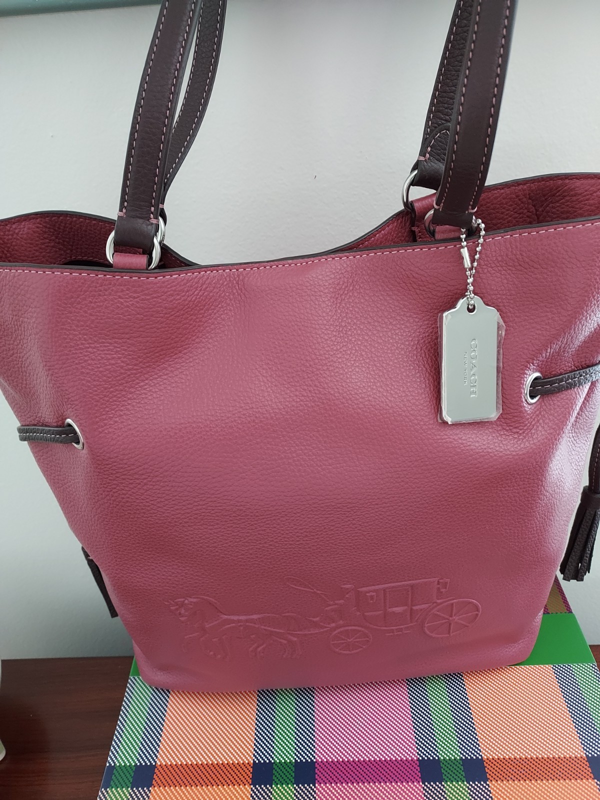COACH Leather ANDY TOTE/Shoulder Bag w/Horse & Carriage Logo~Raspberry/Wine