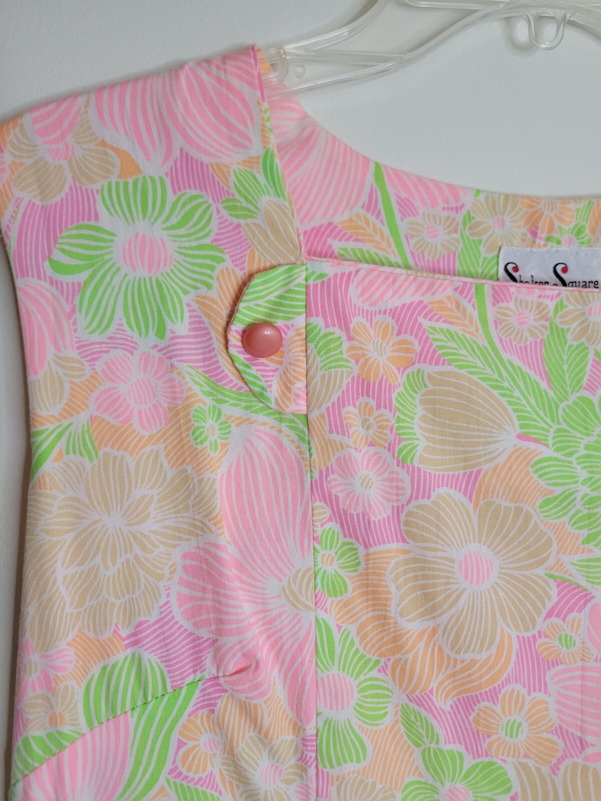 Vintage Shaker Square Neon Floral Zip Front A-Line Shift House Dress