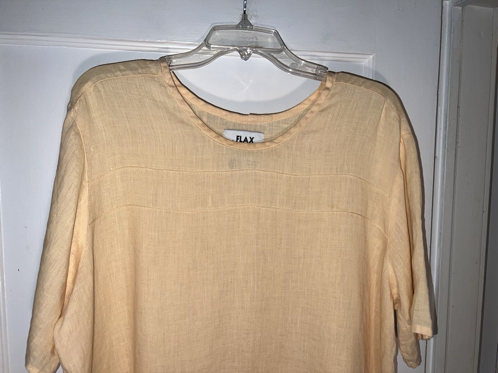 FLAX by Jeanne Engelhart 100% Linen Short Sleeve Tunic Top Yellow Size M. d674