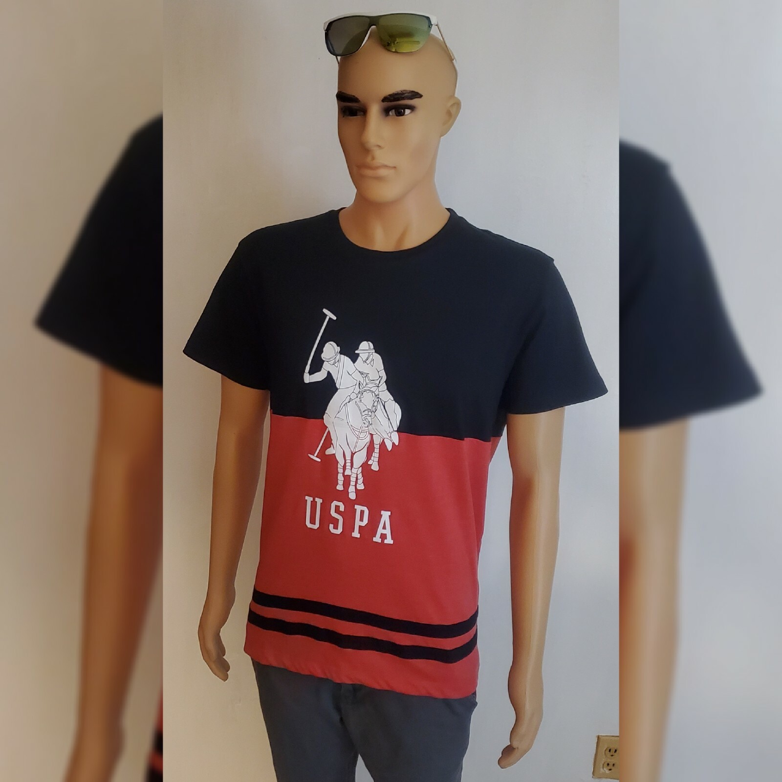 US POLO ASSN TSHIRT MEN CREW NECK SHORT SLEEVE SIZ L BLACK TWO POLO PLAYERS LOGO