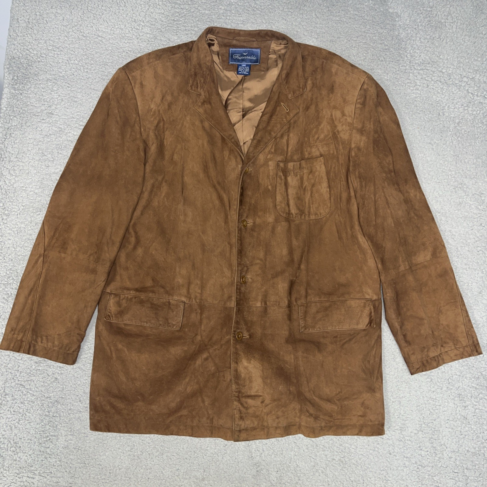 VTG Façonnable Goatskin Leather Sport Coat Men’s Sz 2XL XXL Brown Suede Jacket