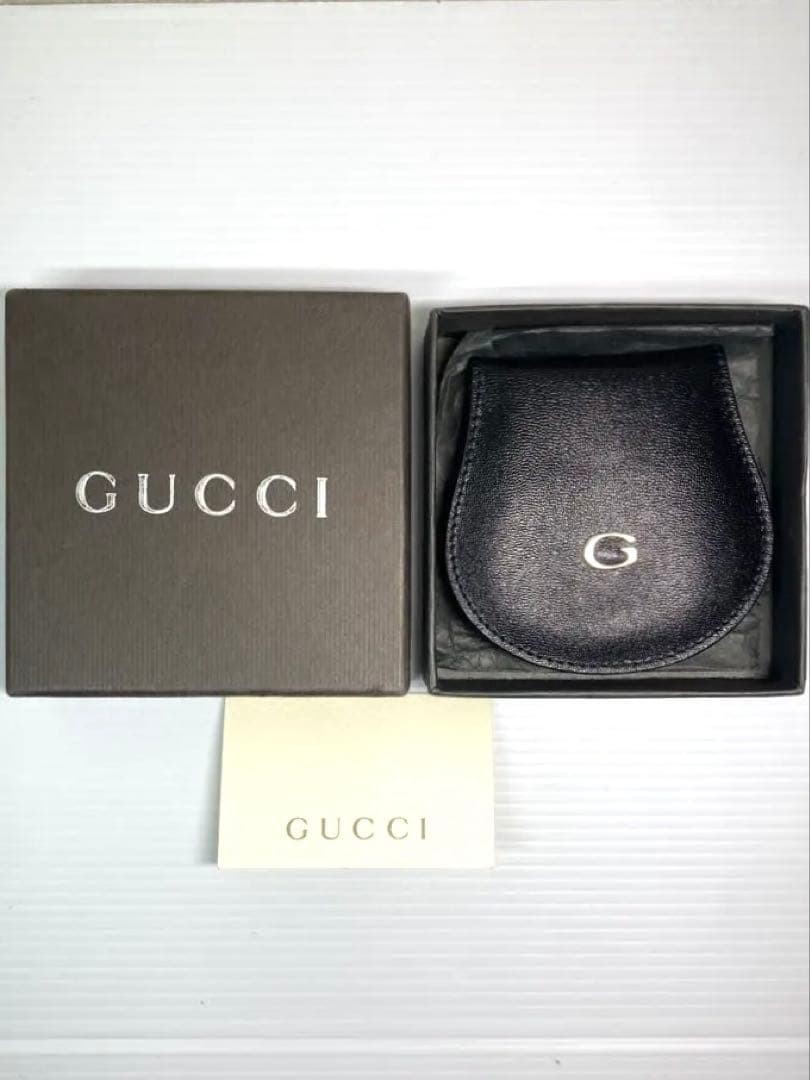 Beautiful Item GUCCI G Logo Leather Coin Case Small Item Holder with Box Black