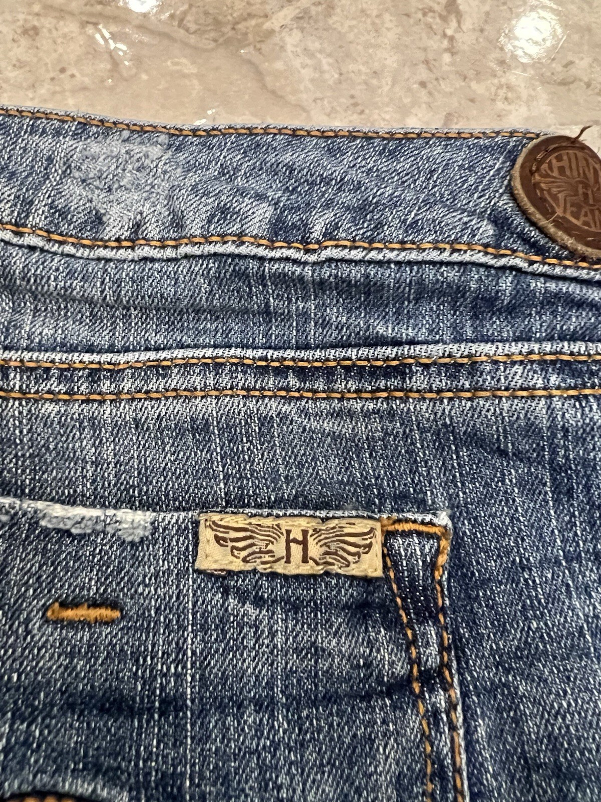 Hint Jeans Womens Size 13 Bootcut Flare Embroidered Denim 34X33 Distressed