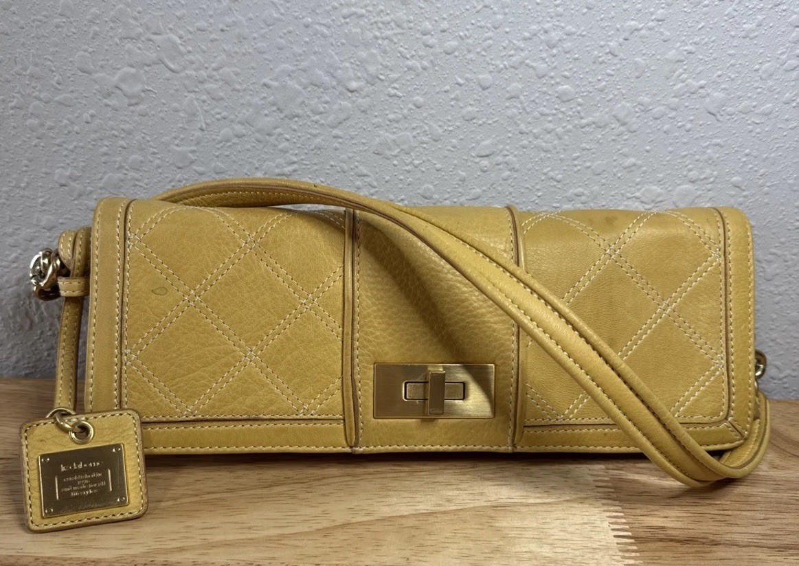 Liz Claiborne Geniune Yellow Leather Y2K Baggett Style Shoulder Handbag
