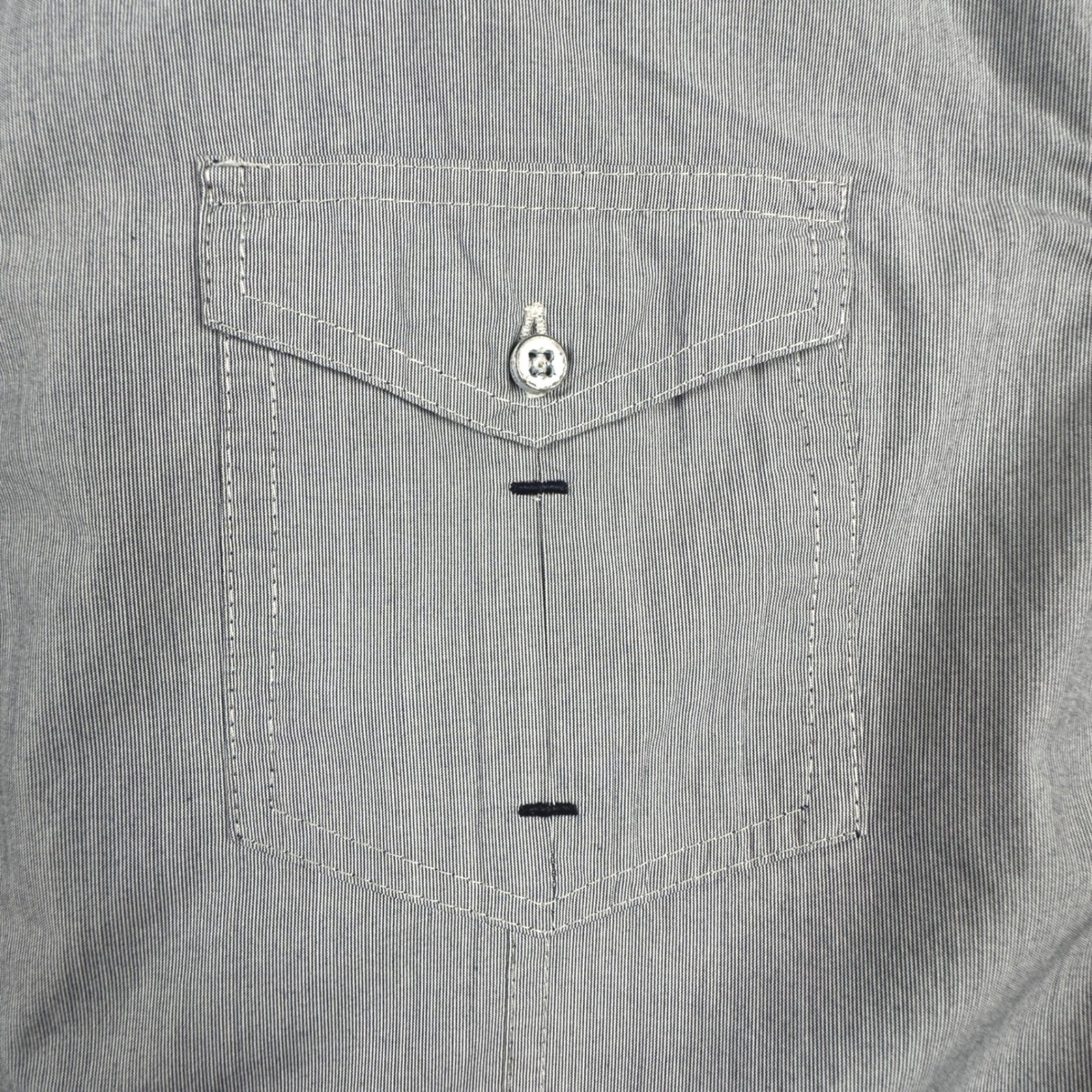 Guess Los Angeles Mens XXL Grey Pinstripe Military Button Down Shirt Epaulettes