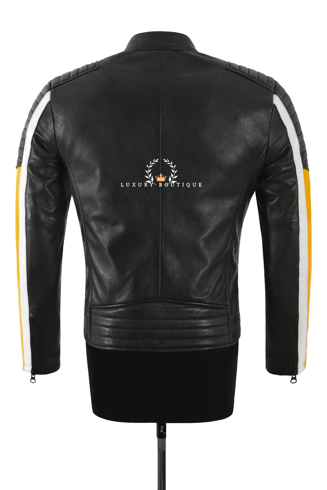 Cafe Racer Men’s Biker Leather Jacket Black Yellow Retro Style Motocross Jacket