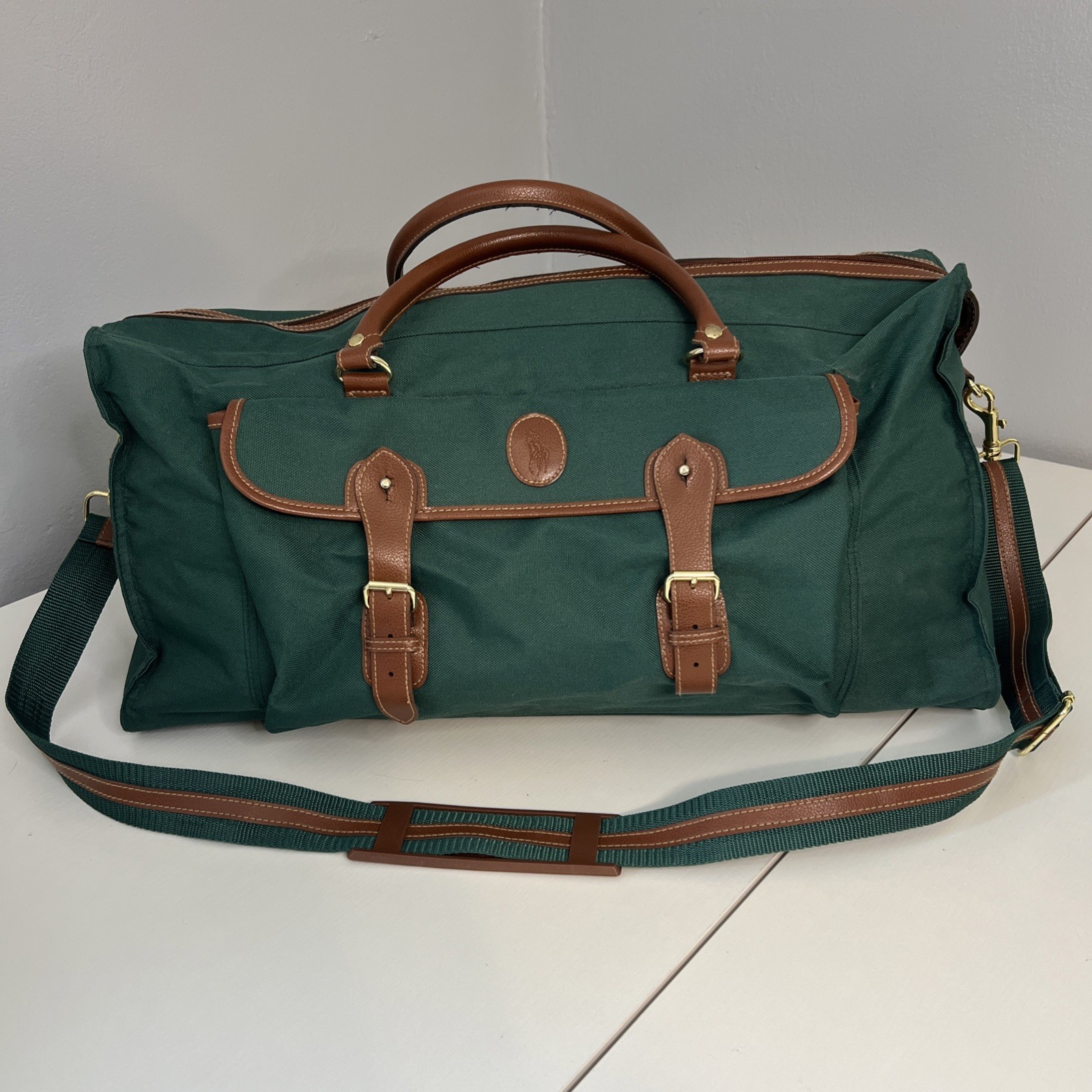 Vintage Ralph Lauren Weekender Duffle Bag 80’s-90’s Green Canvas Travel Tote