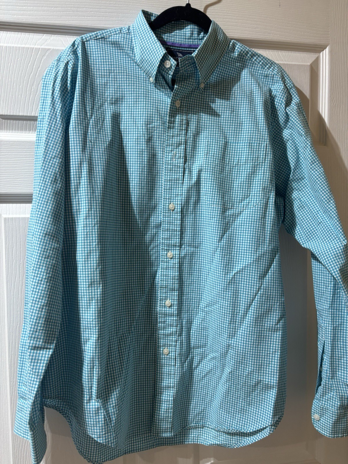Men’s Lg Turquoise And White Check Button Down Shirt American Living
