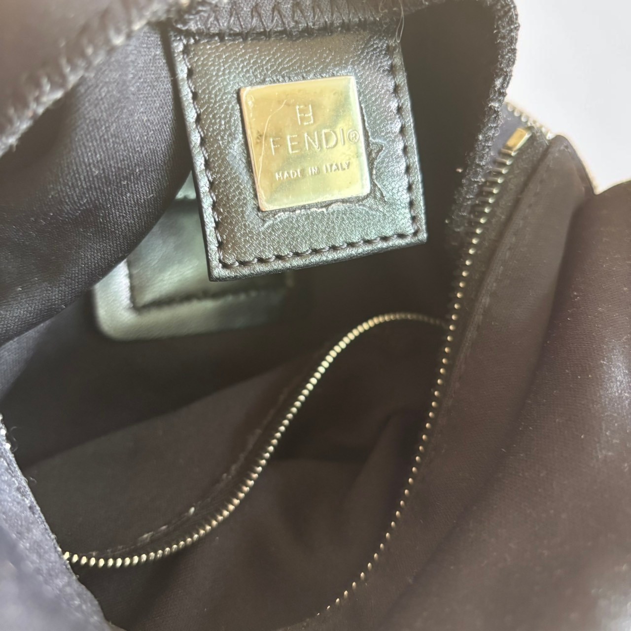 FENDI Mamma Baguette FF Nylon Shoulder Bag Black