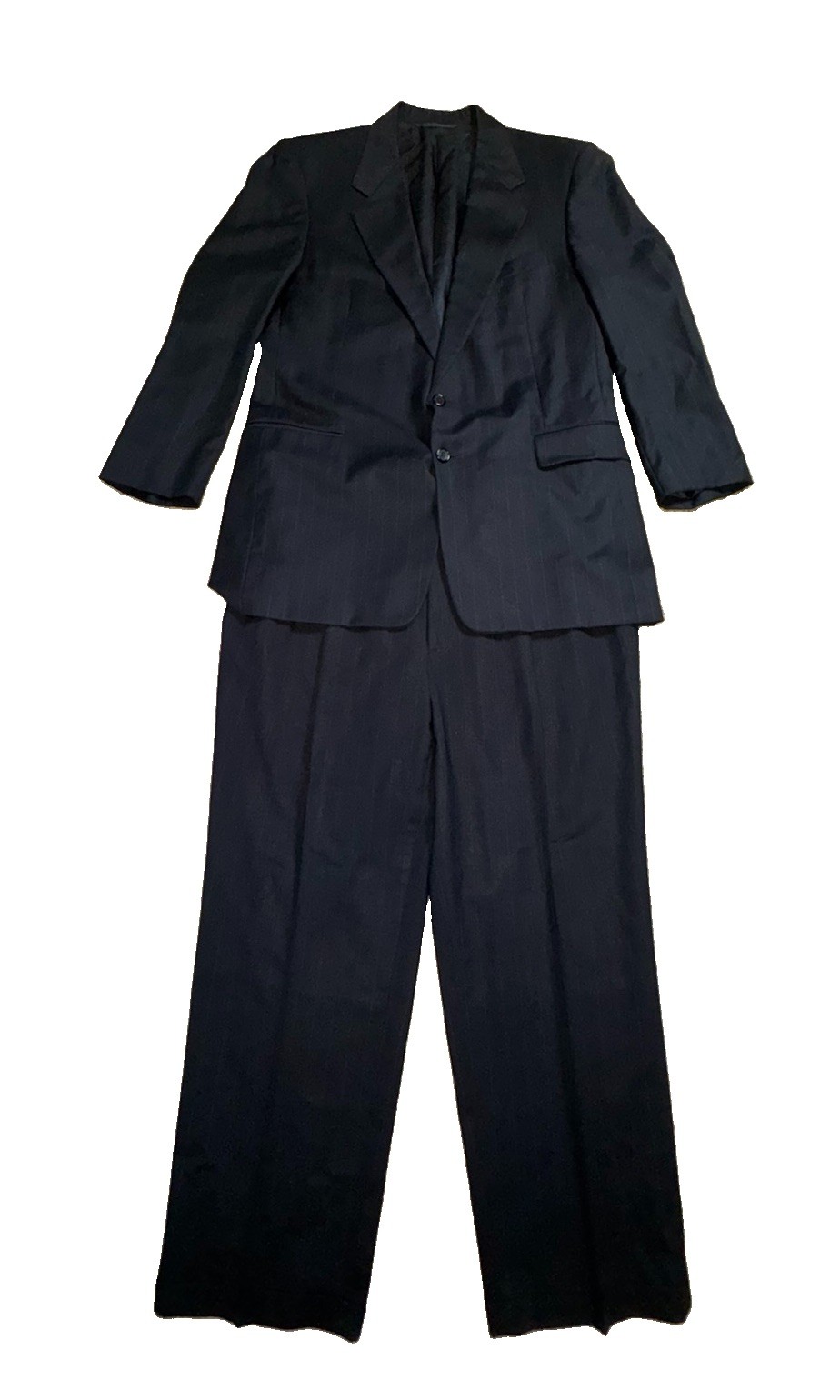 Hickey Freeman Collection Custom 100% Wool Navy Pinstripe Suit 44L Morton Britto