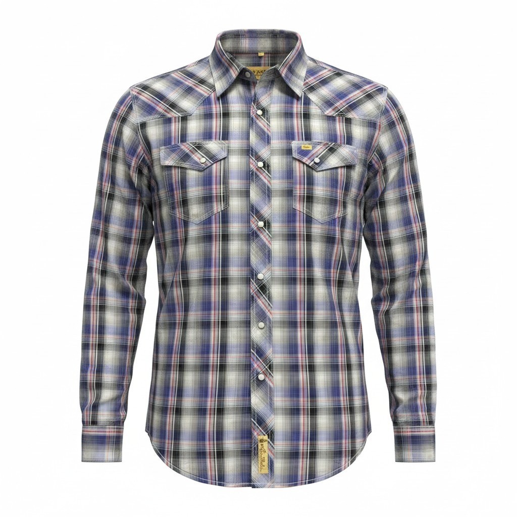 Western Shirt Larry Mahan XL Mens Blue Plaid Pearl Snap Cotton LM-1211002