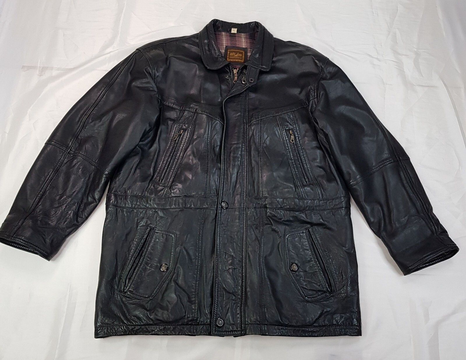 STYLE INTERNATIONAL SIZE XL MENS BLACK GENUINE LEATHER PARKA JACKET BIKER COAT
