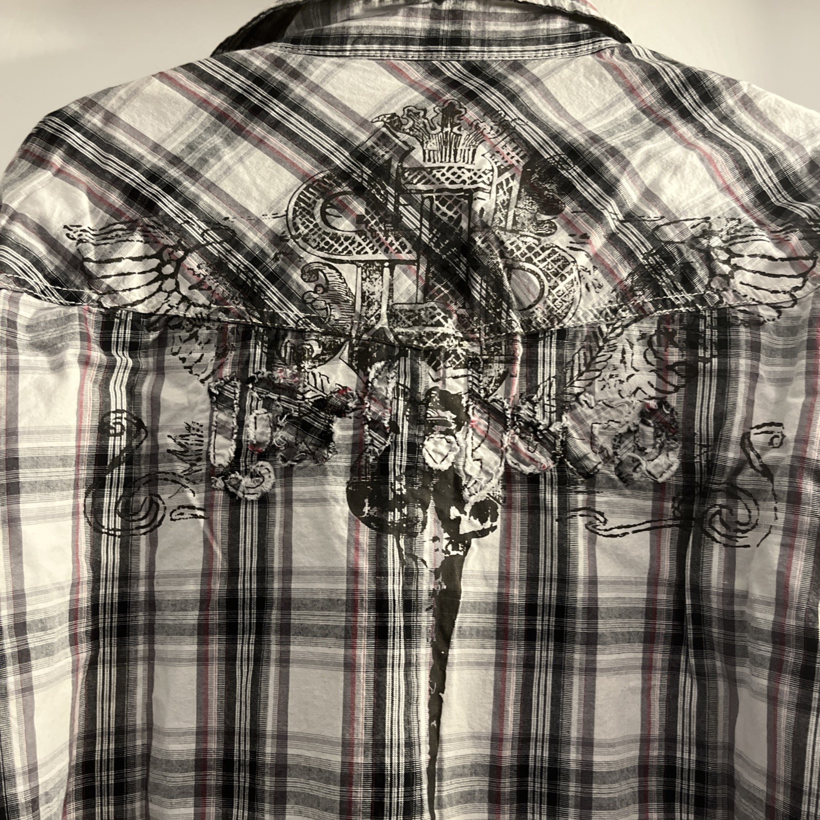 Modern Culture Men’s Western Wear Size XL Button Down Front Plaid Gray & Red
