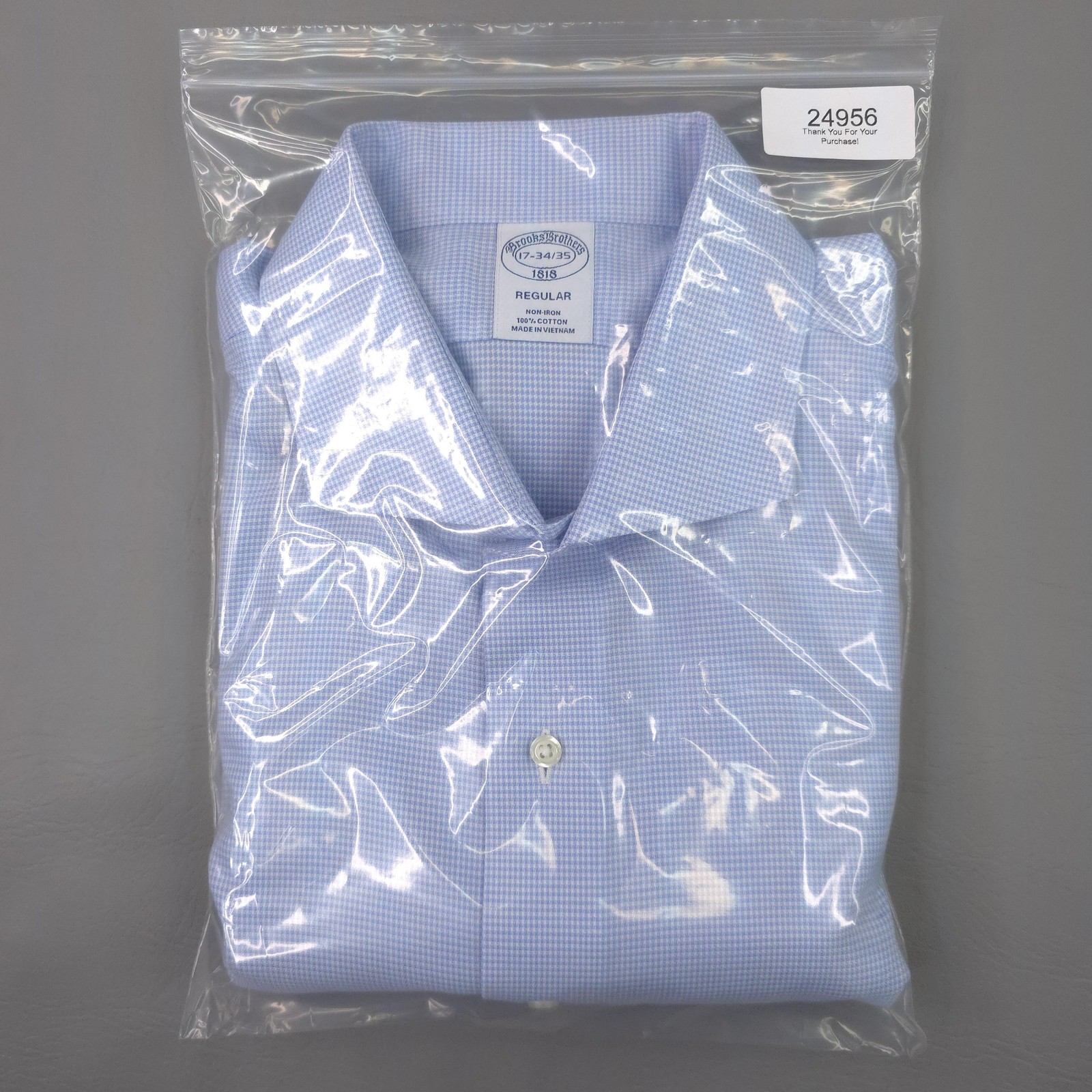Brooks Brothers Shirt Mens 17 34/35 Blue Gingham Regular Fit Non Iron Cotton