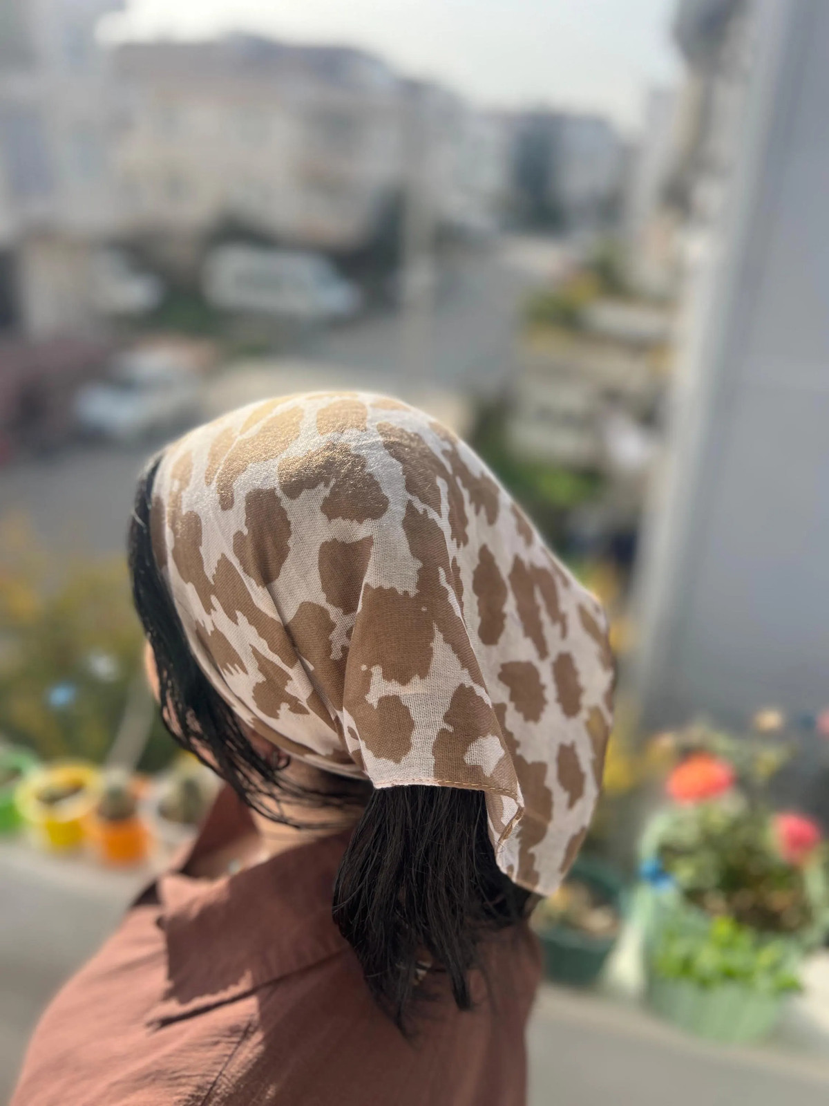 Leopard Print Cotton Bandana Boho Style Neck Scarf 19.7×19.7 in Handmade