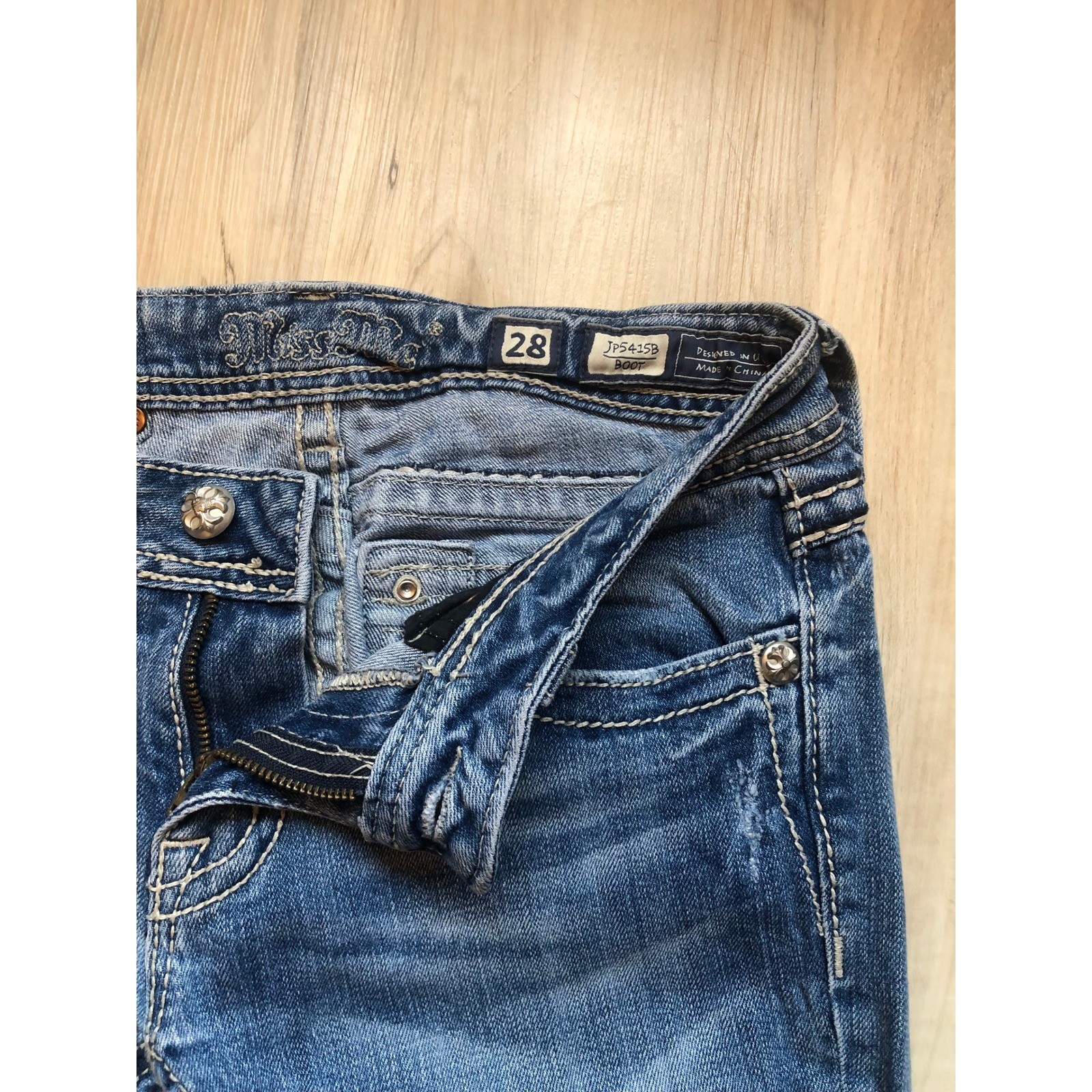 Miss Me JP5415B Bootcut Jeans Medium Wash Butterfly Embellished Flap Pocket 28