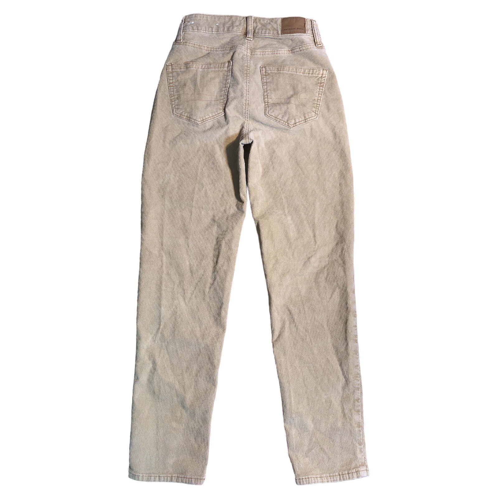 American Eagle Corduroy Pants Womens 00 X 27.5 in Mom Straight Jeans Stretch Tan