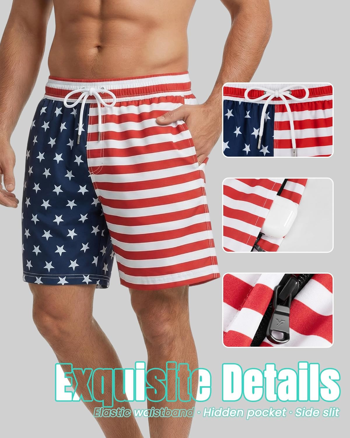 7 Inch Men Swim Trunks with Compression Breathable Liner Quick Dry Zipper Pocket