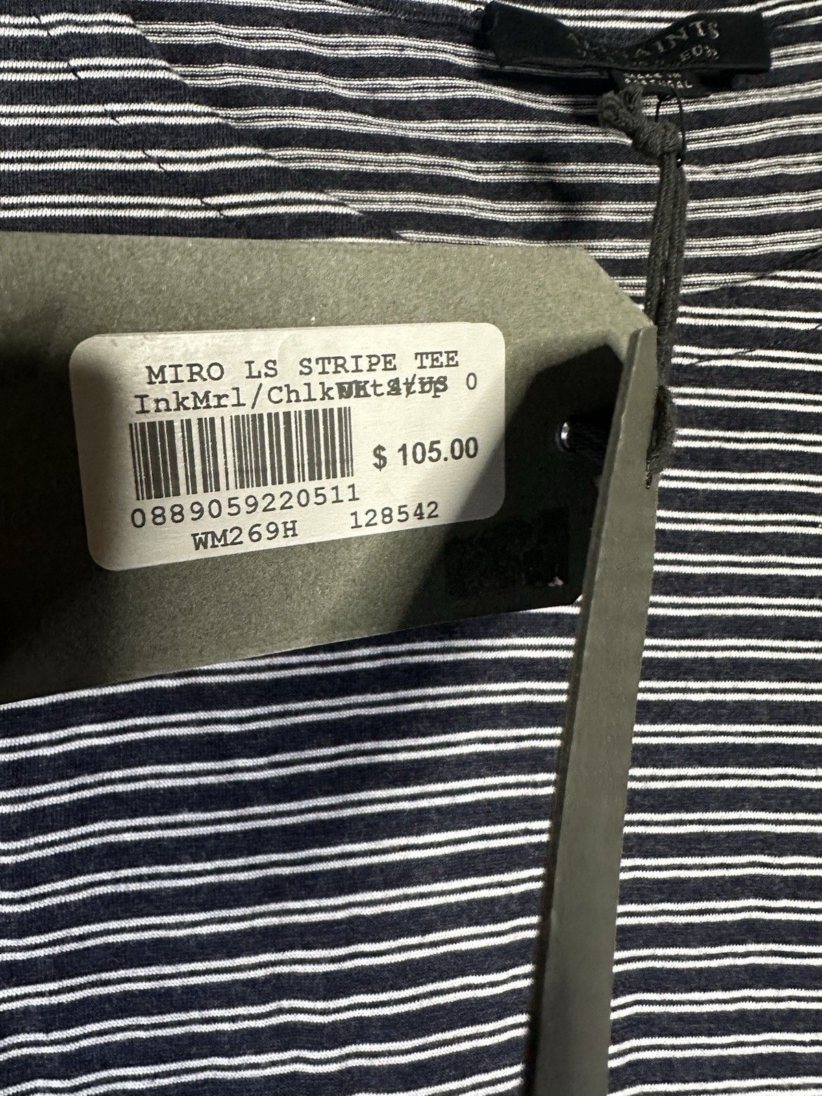 NWT AllSaints Miro Long Sleeve Ink/Chalk Stripe Tee MSRP $105 Viscose Wool Sz 0