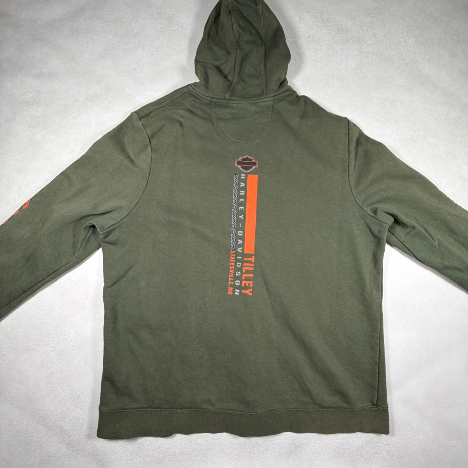 Harley-Davidson Mens Zip Up Hoodie Olive Green Orange Graphic Biker Large XL