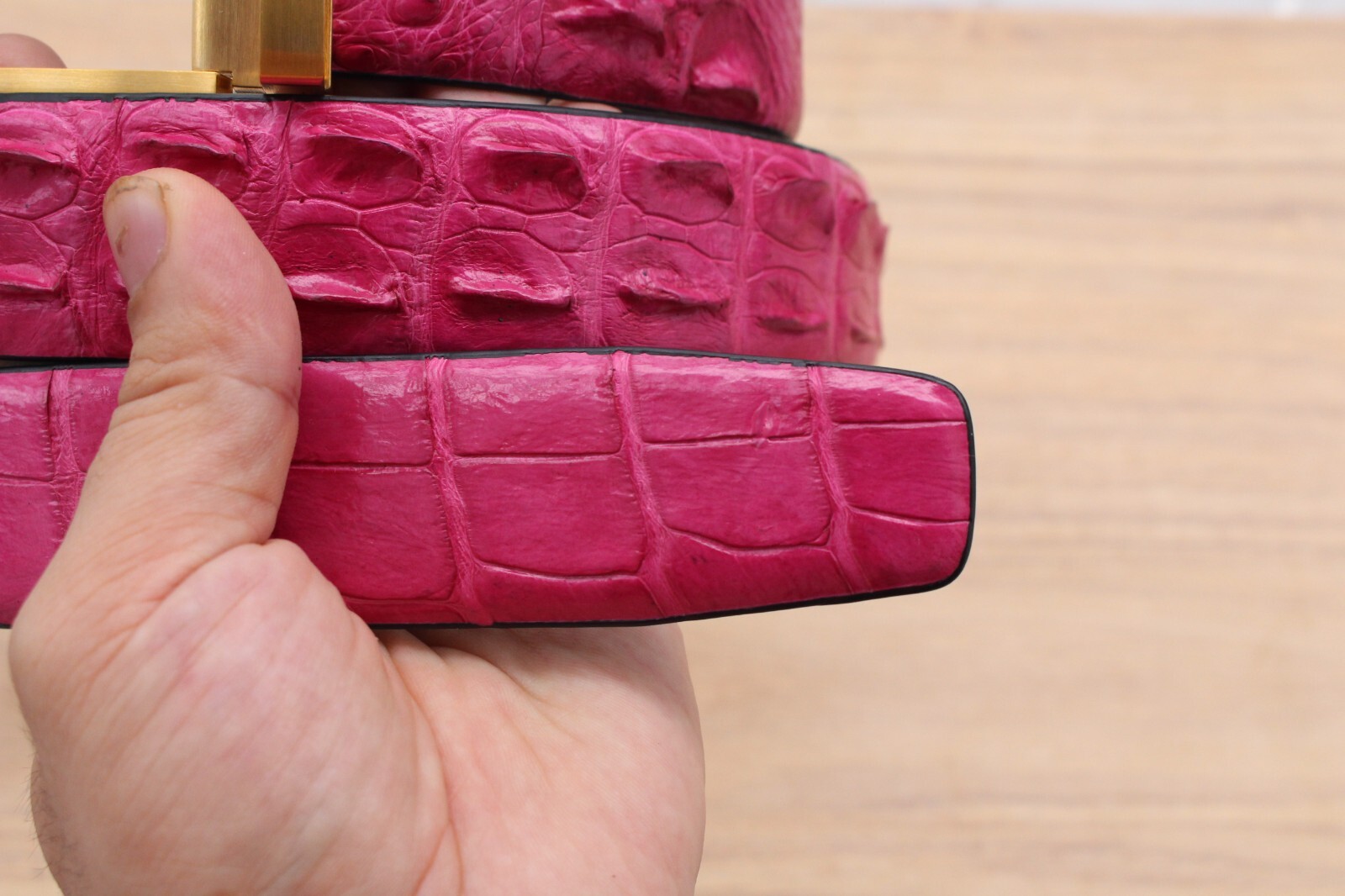 W 1.3 inch -No Jointed Pink Genuine CROC LEATHER Skin Men’s Belt