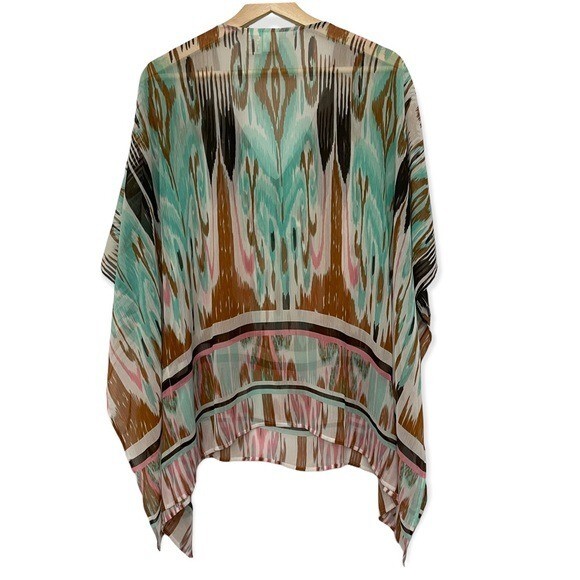 Beach Inc Boho Beaded Sheer Top Swim Cover Up Resort Wear Tan Turquoise Vacay S