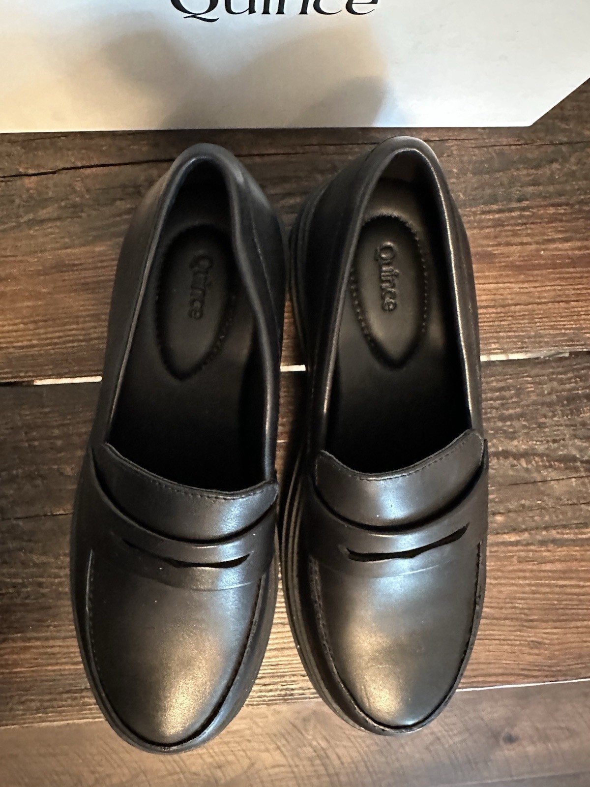 Quince Women’s Italian Leather Lug Sole Loafers in Black – Size 6 M
