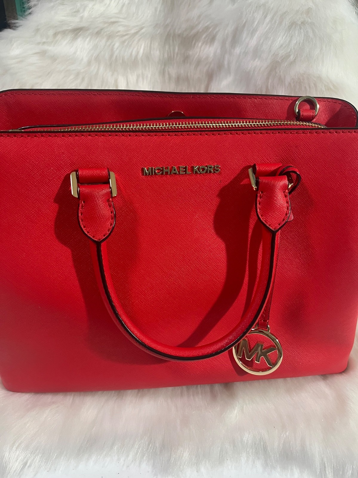 New Michael Kors Savannah Saffiano Leather Large Satchel – bright red