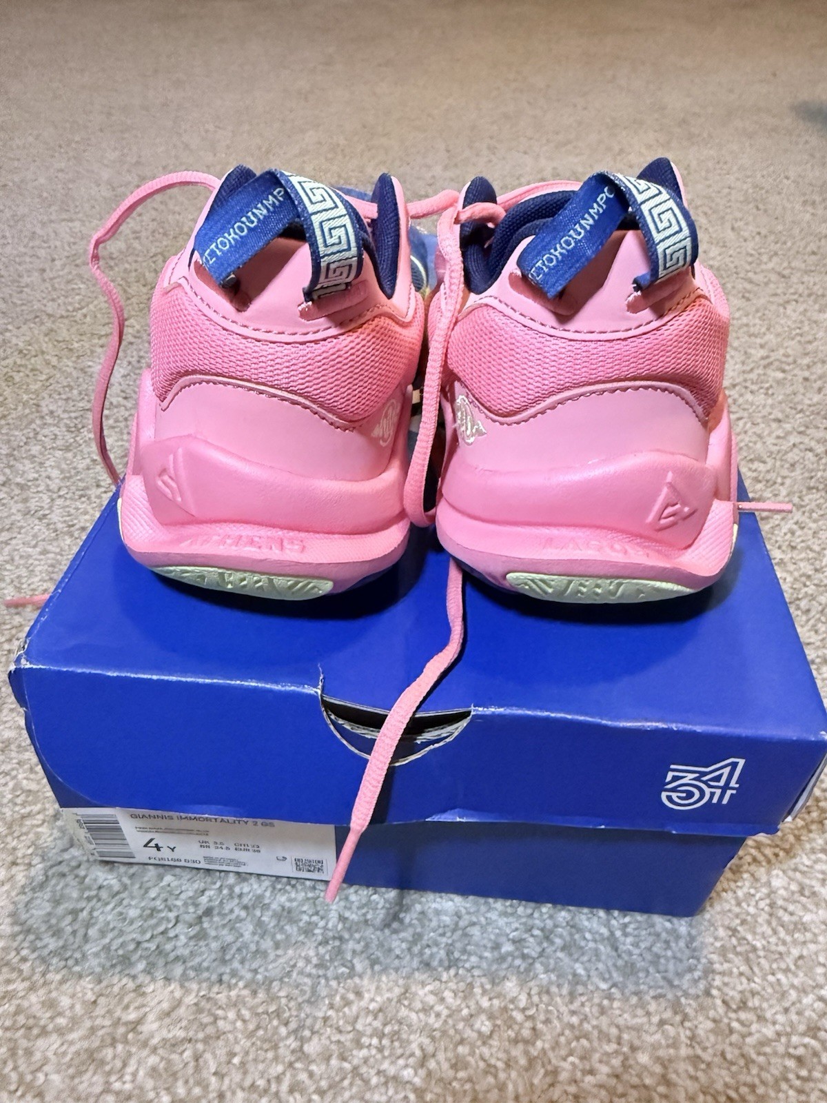 EUC Nike Giannis Immortality 2 GS Size 4Y Pink Gaze/Celestine Blue
