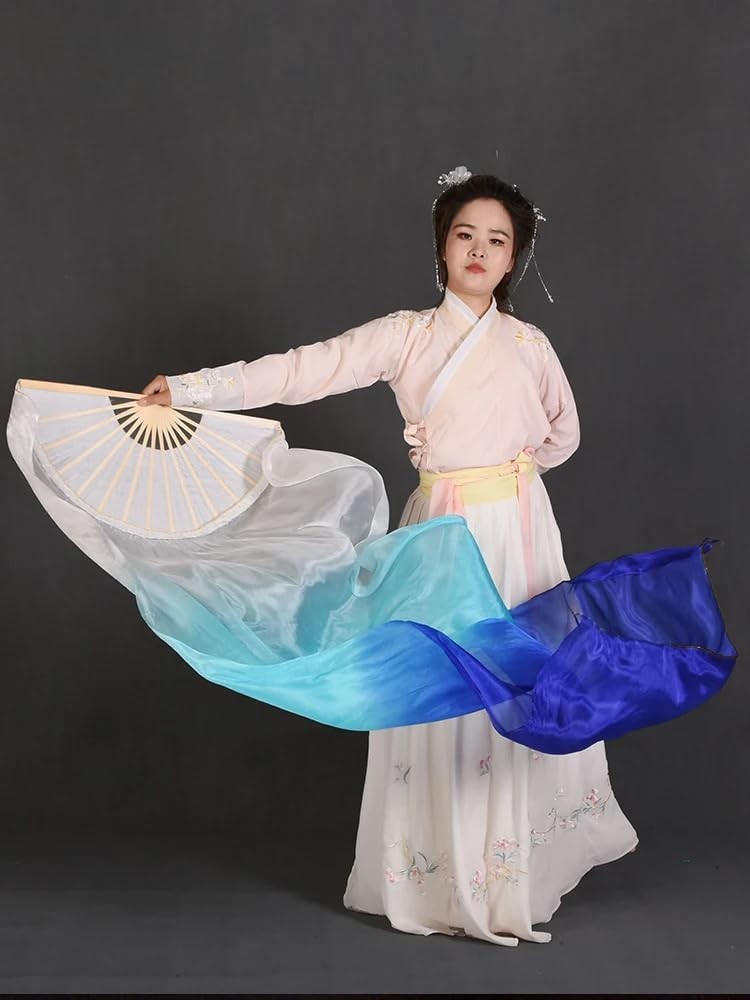 Faux Silk Belly Dance Fans Veils Long Dancing Performance Accessories 2 Pairs