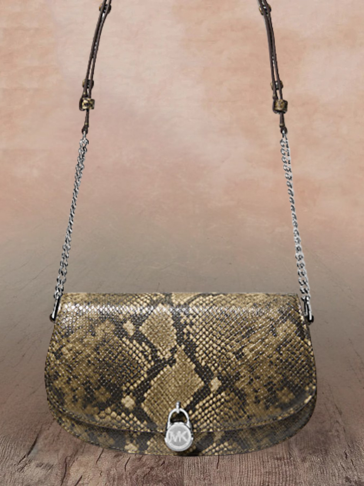 Michael Kors Mila Medium Women Snake Embossed Sling Messenger Bag Olive