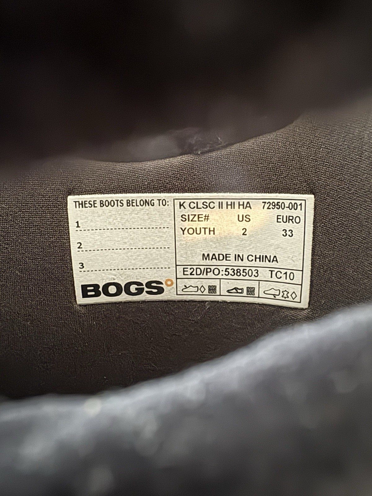 Bogs Classic II Hi Youth Black Rain Boots /US 2 /EU 33 /Rubber Pull-On