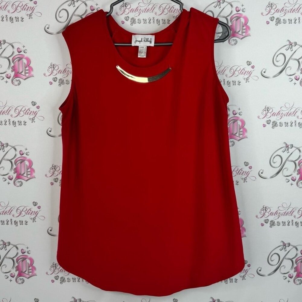 Joseph Ribkoff tank top blouse metal detail neckline Red Sleeveless Blouse