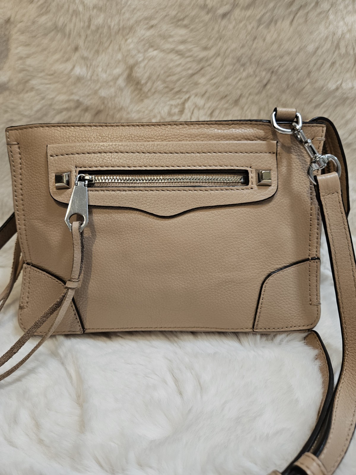 Rebecca Minkoff M.A.C. Morning After Clutch Crossbody Nude Pebbled Leather