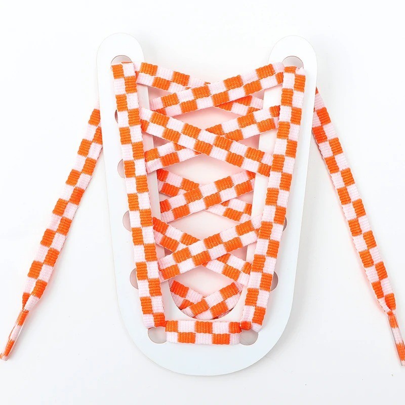 Two-color Checkered Flat Shoelaces Plaid Shoe Lace for Casual Shoes