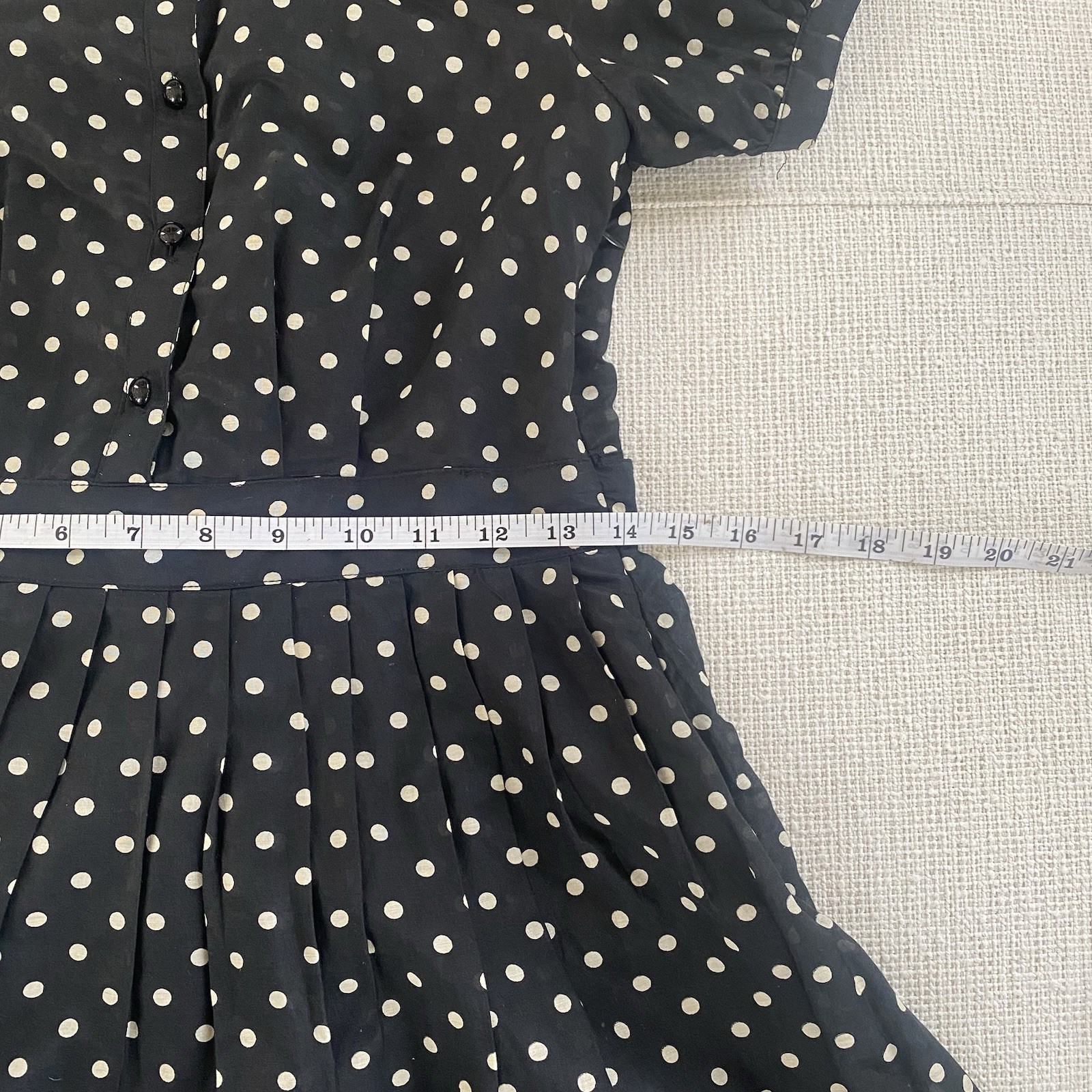 Vintage Polka Dot Dress Black Cream Silk Blend Retro Pin Up Rockabilly Fit Flare