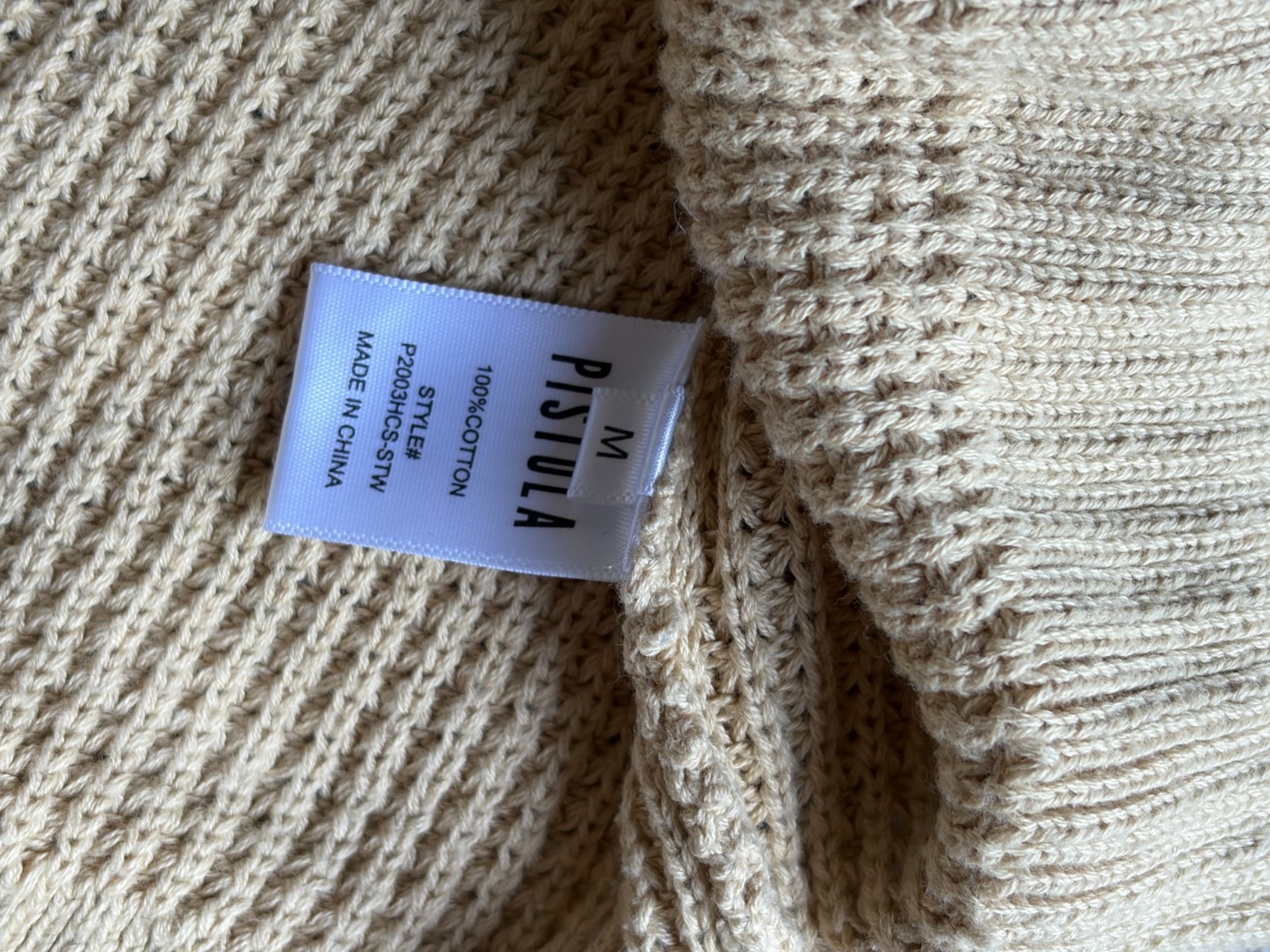 Pistola Olga Beige Cotton Distressed Sweater Knit Pullover Medium 109