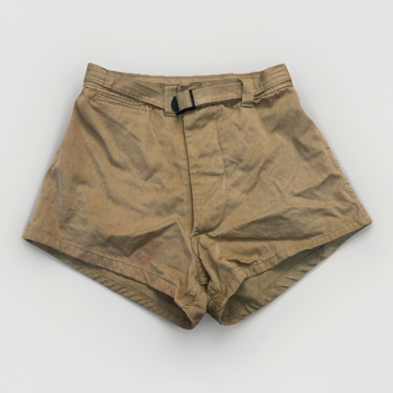 Military Athletic Shorts Mens 28 Belted Khaki Cotton Vintage Button Fly Army 50s
