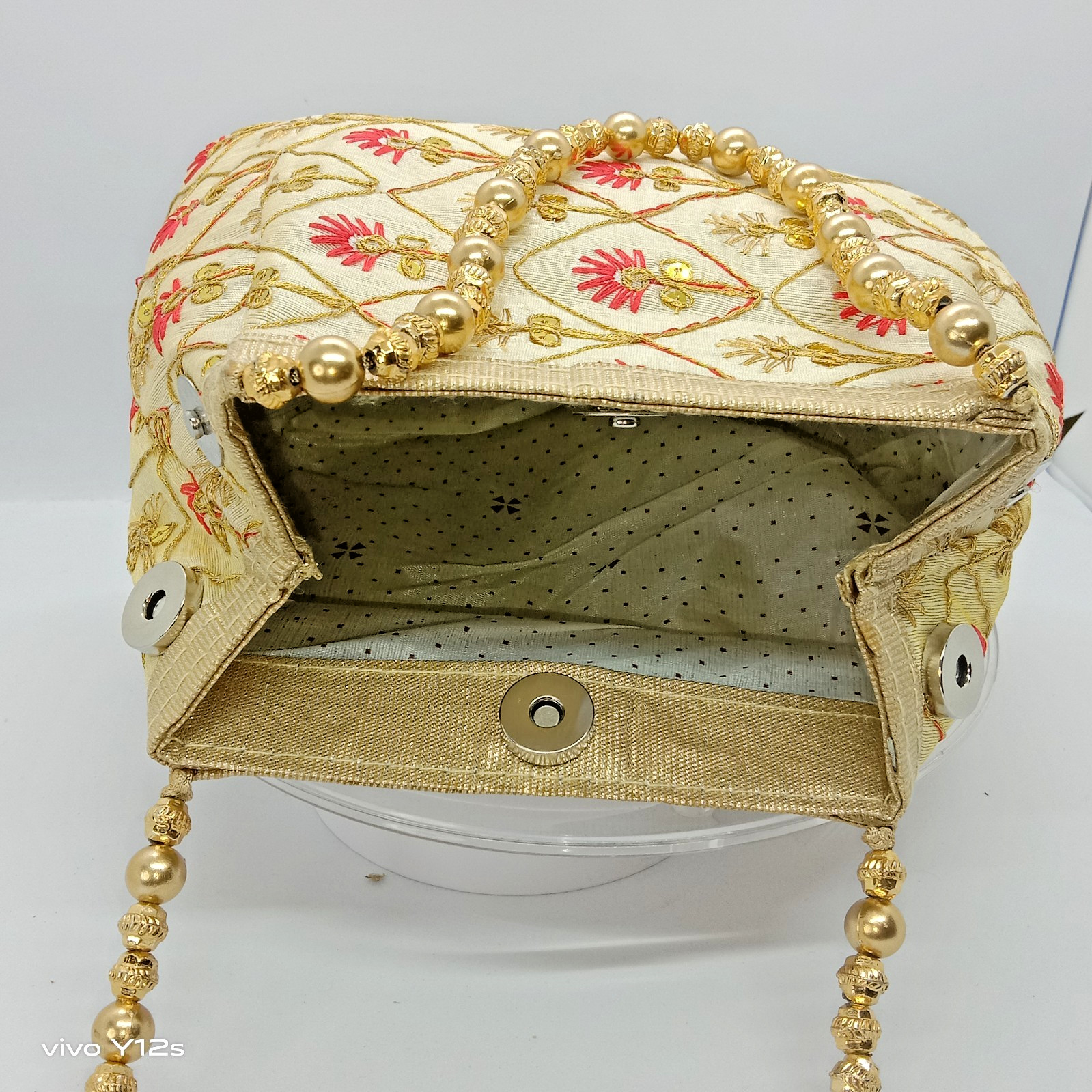 iNDIAN ETHNIC MAGNETIC BEADED BAG GOLD EMBROIDERED WEDDING POTLI BATWA PURSE