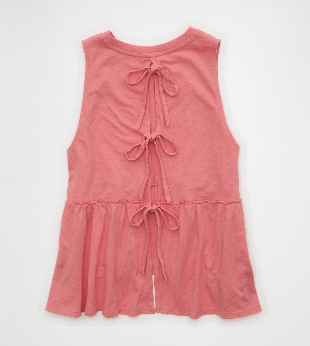 American Eagle Pink Solid Tabk Top XL Square Neck Sleeveless Tie Straps