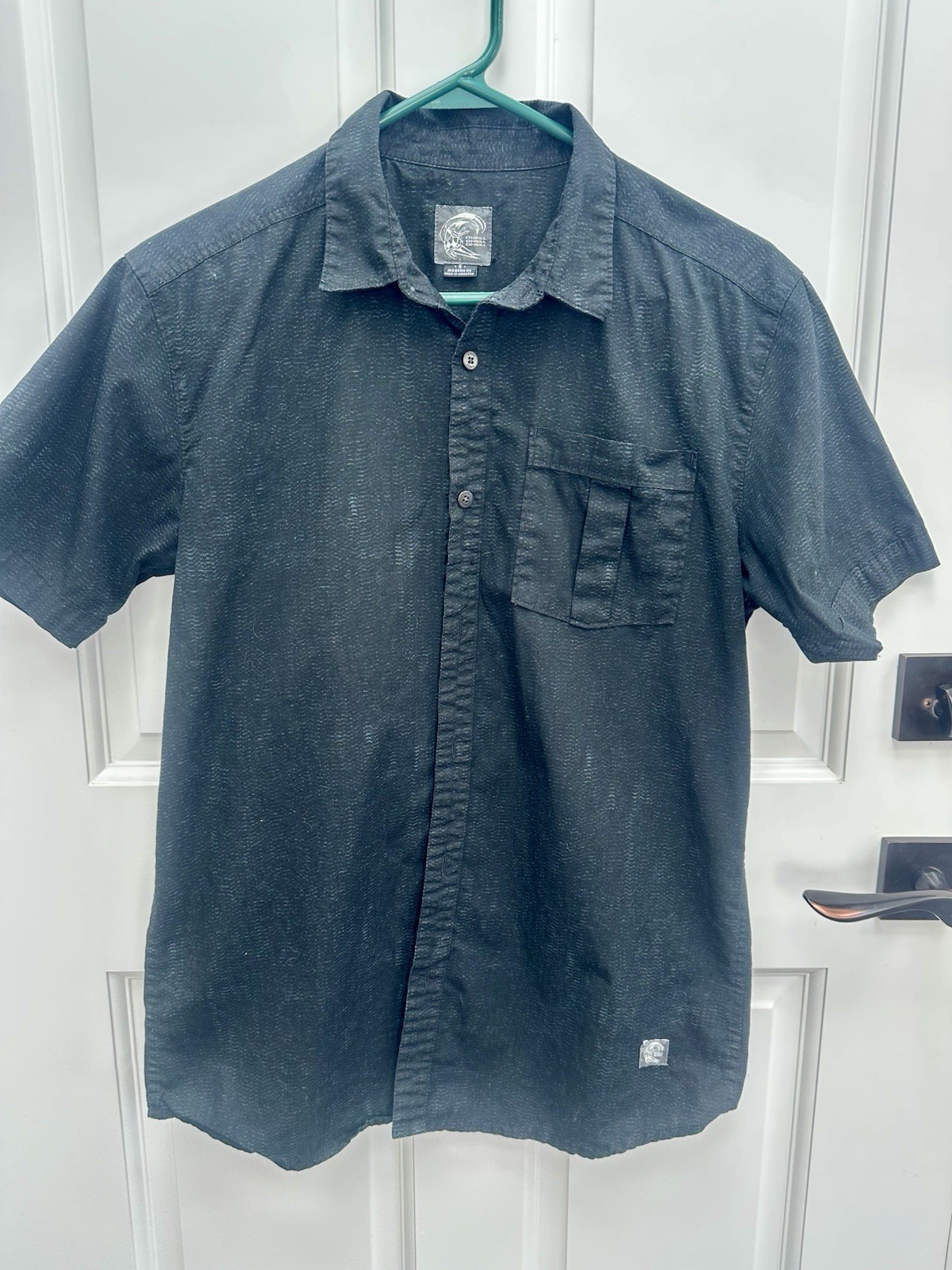 O’Neill Black Solid Woven Cotton Modern Fit Short Sleeve Pocket Shirt Mens S
