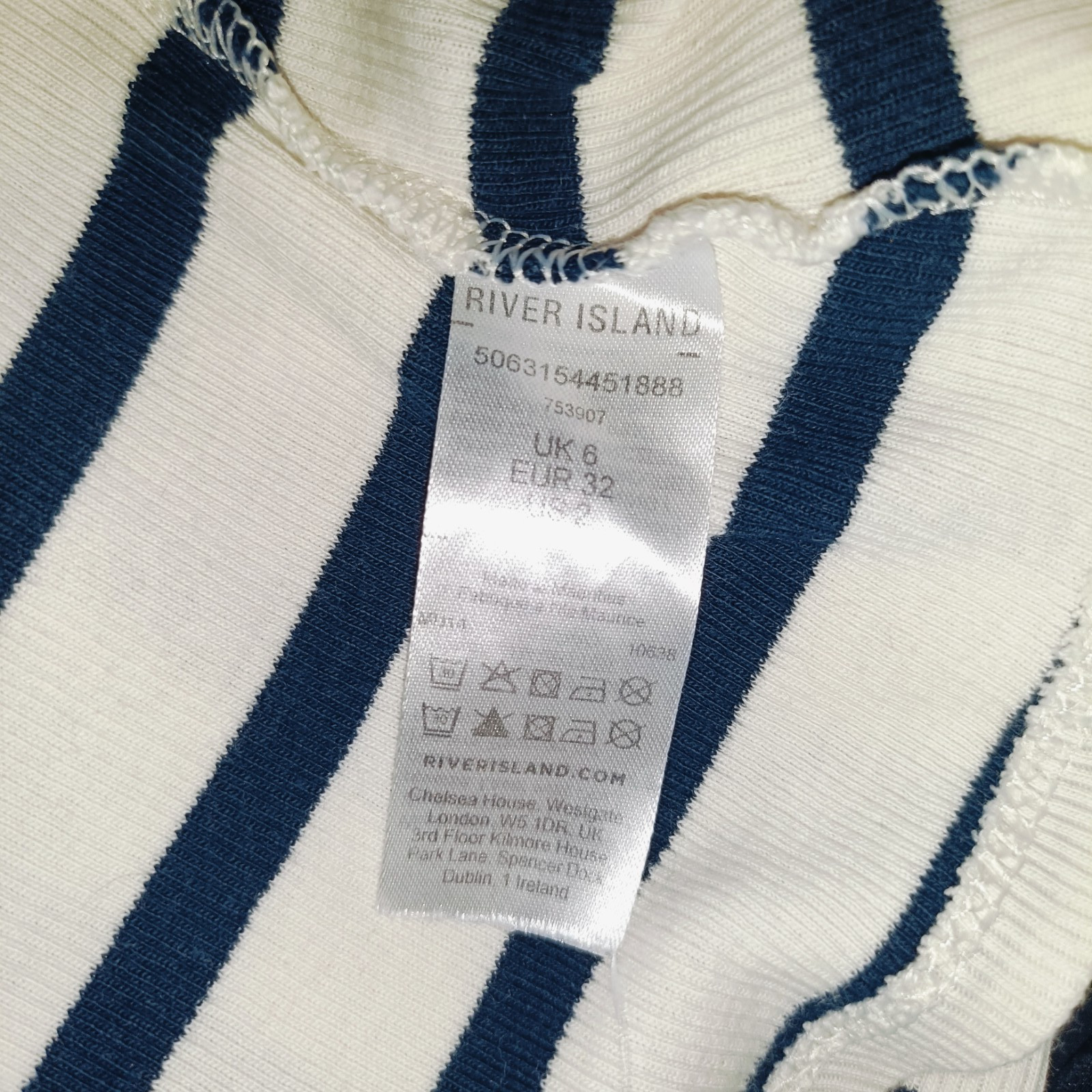 In Other Words Womens Top White Size UK 6 Striped Tank 100% Cotton Ribbed Black