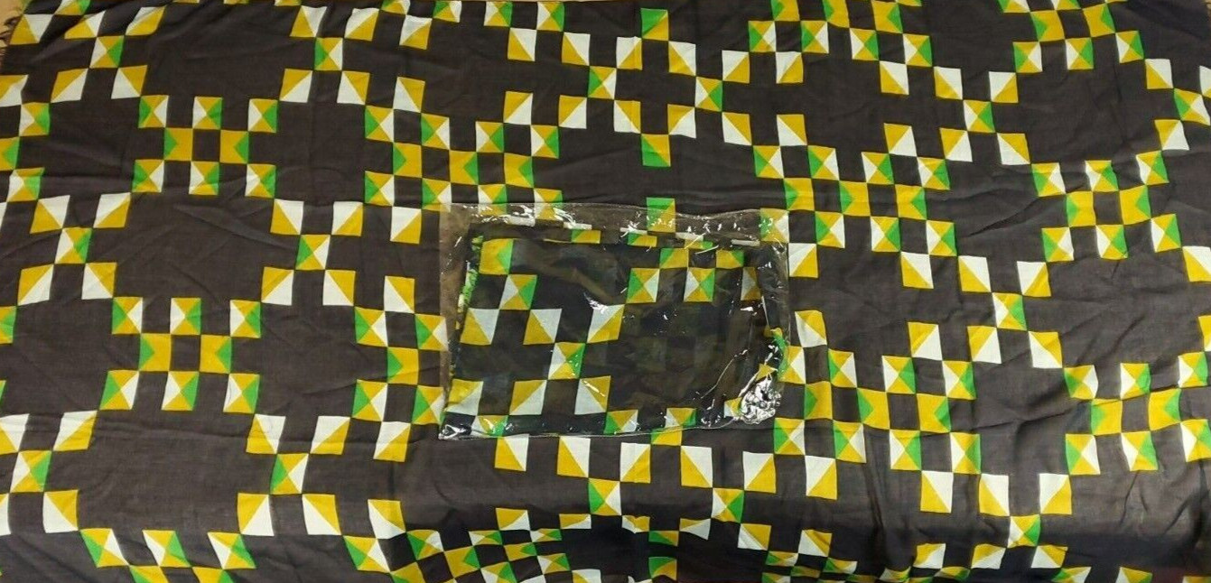 Black Green White Yellow Square Triangle Print Head Neck Scarf 6Ft X 40Inch New