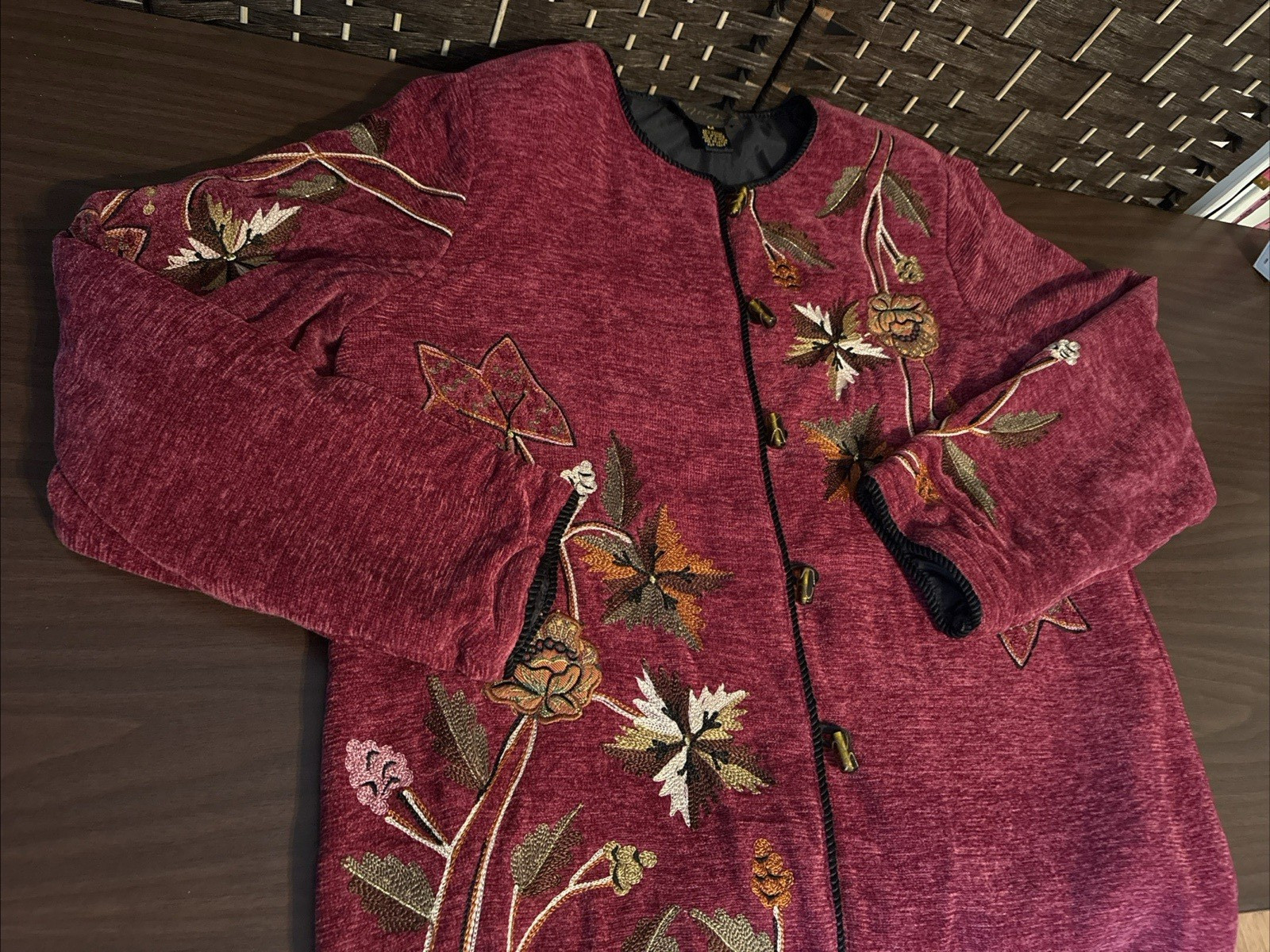 Vintage Alex Kim Womens Jacket Medium Embroidered Toggle Button Up Artsy Boho
