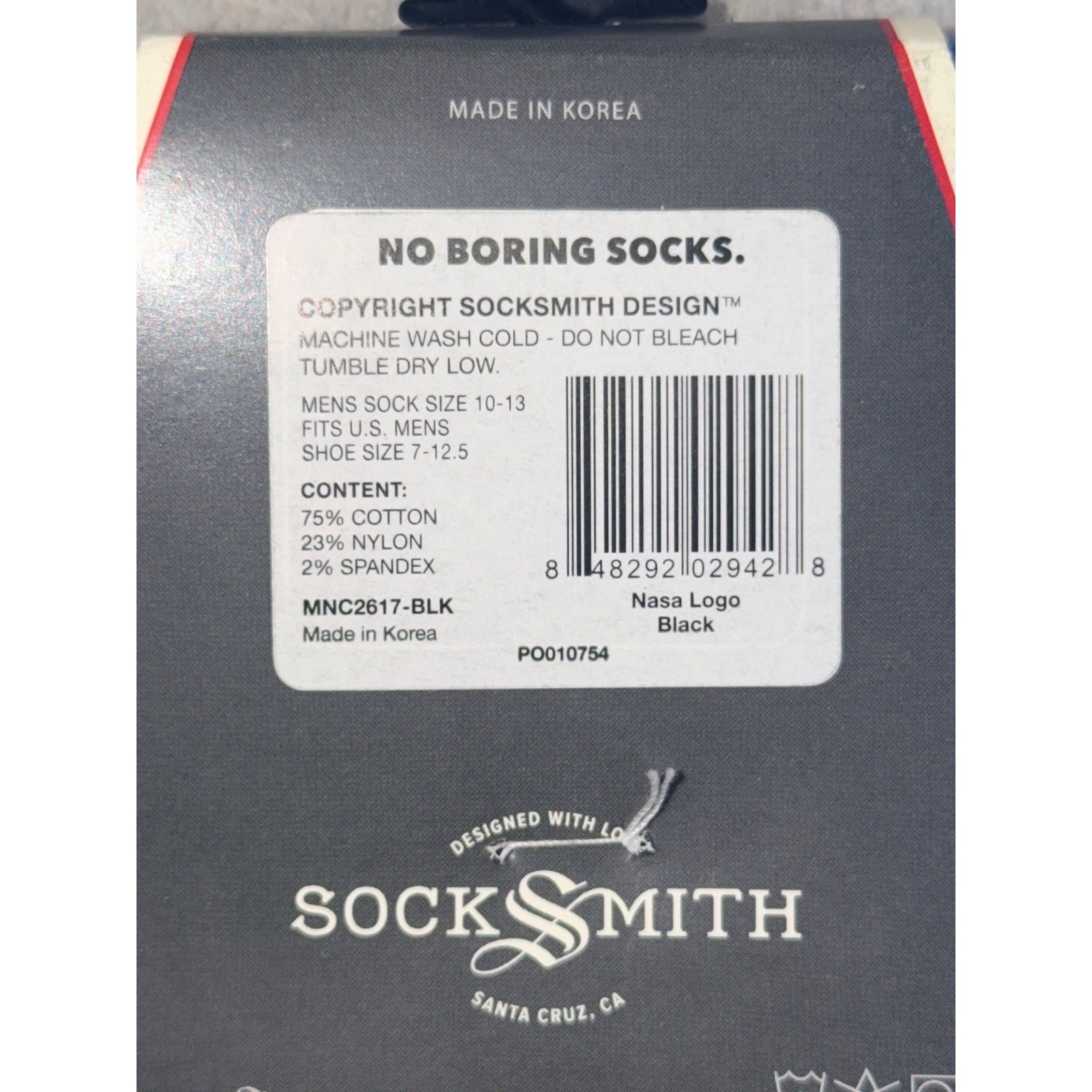Socksmith Mens 10-13 NASA Logo Graphic Cotton Crew Socks Black Blue Space