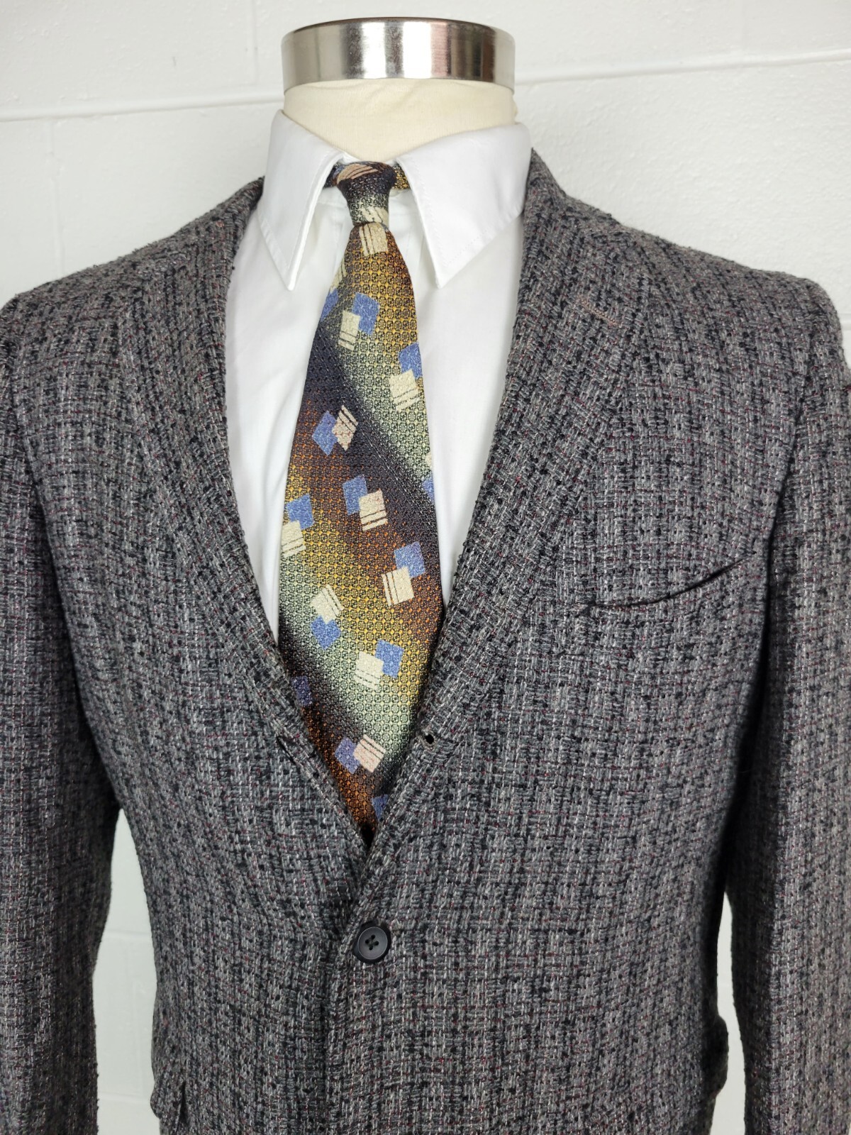 Vintage 50s Dobbshire Mid Century Atomic Fleck Tweed Sport Coat Gray Red 40?