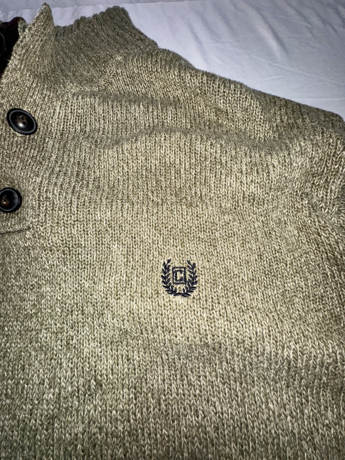 CHAPS Mens Lg Cardigan Sweater Cotton 3 Buttons Henley Elbow Pads Preppy Classic