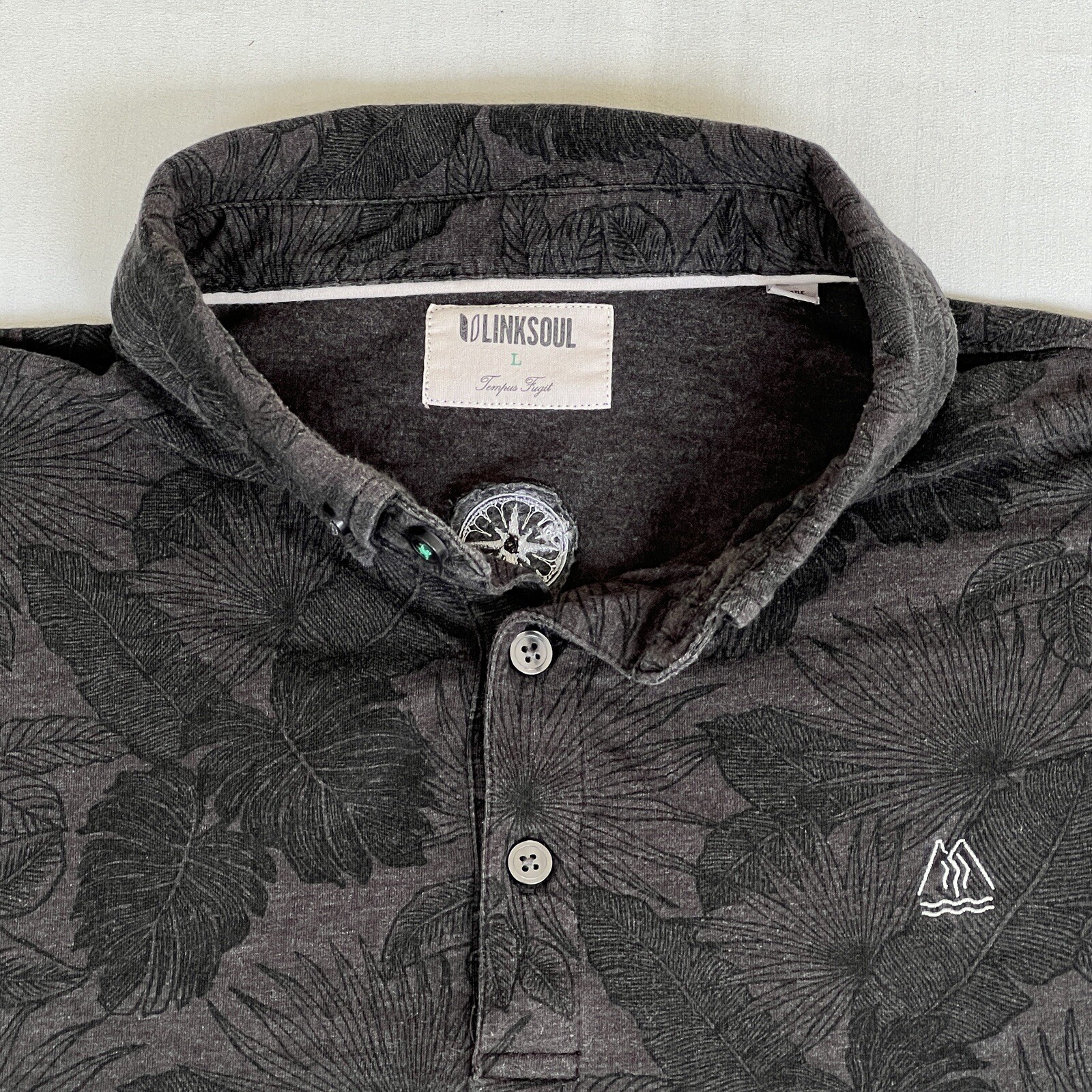 Linksoul Shirt Large Gray Golf Polo Floral Nautical Compass Tempus Fugit 2460
